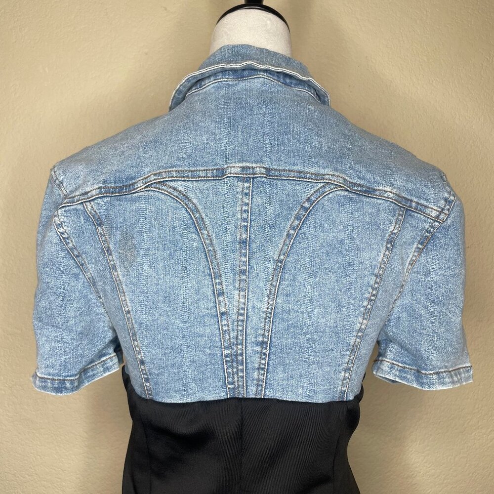 Fancy Dream Mixed Media Denim Hybrid Mini Dress Black Button Front Y2K Grunge M - Picture 5 of 11